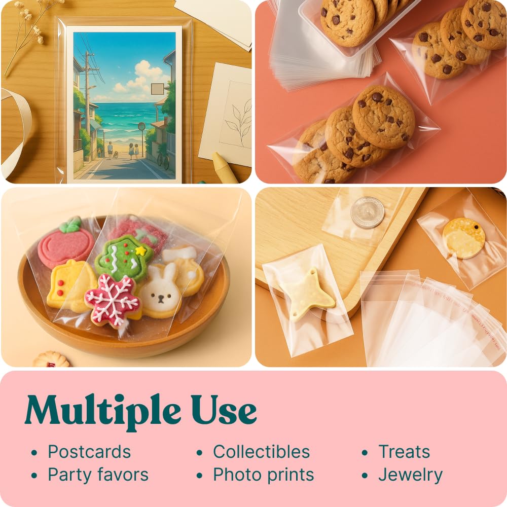 Pack It Chic - 9” X 12” Self Sealing Cellophane Bags (200 Pack) - Resealable Adhesive Clear Bags for Gifts, 9X12 Photos, Prints, Envelopes, Letter Sized Documents