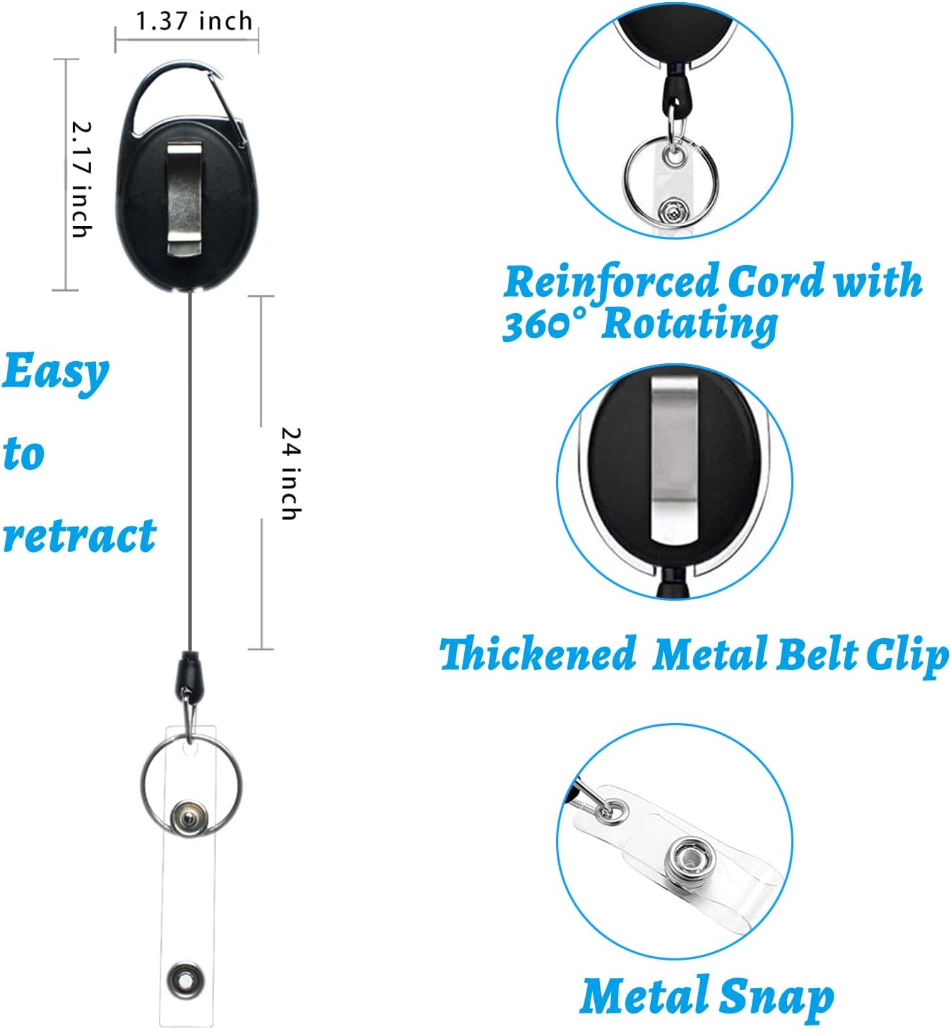 Skiennix ID Card Badge Holder - Heavy Duty Waterproof Design with 2 Retractable Reel | 20 Pack