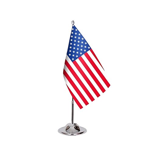 United States Table Flag 5.9 x 8.9 Inch - USA - US - American Desk Flag with 13 Inch Chrome Pole and 3.07 Inch Base - Deluxe Satin Fabric