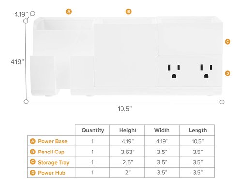 Bostitch Office Konnect Desk Organizer and Charging Station, 2 USB Ports, 2 Plugs, Charges Phones Tablets, Pencil Cup, 4-Piece Design, White