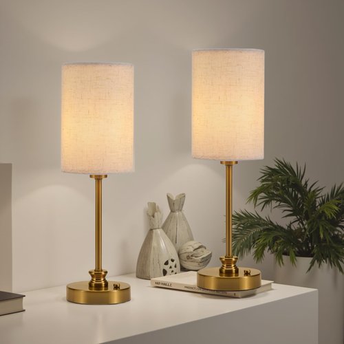 Bojim 2 Pack Rechargeable Cordless Table Lamp, Gold Bedside Lamps with USB Port, 4000mAh Battery Operated Lights, Touch for 3-Level Dimmable for Nightstand Kitchen Bathroom Bookshelf Bedroom
