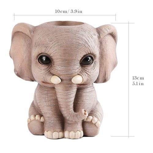 Elephant Pen Pencil Holder, Cute Fashion Desk Organizers Animal Ornament, Makeup Brush Holder Home Office Desk Supplies Organizer Accessory