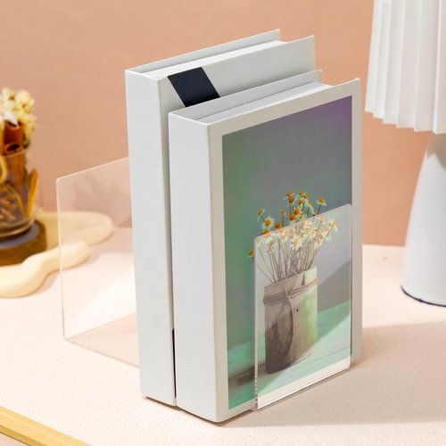 Tatuo 50 Piece Acrylic Bookends Heavy Duty Clear Book Stoppers for Shelves Decorative Book Organizer for Movies, CDs, Library, Office, School 5.12 x 3.94 x 3.94 Inches