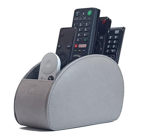 Remote Control Holder with 5 Compartments, Grey PU Leather Office Organization Storage Caddy Box for TV Remote, Heater Controllers, Media Player, Office Supplies, Makeup Brushes CEG10