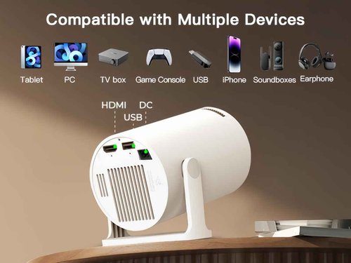 [Built-in Apps & 2025 Upgraded] Mini Projector with Wi-Fi 6 & Bluetooth 5.4, 1080P 4K Support Full HD, Auto Keystone 360° Portable Home Cinema Smart Projector for iOS/Android OptiBarrel 500