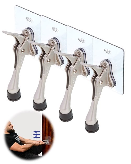 Door Stopper with Adhesive Bracket Stickers, No Drilling or Tools Needed, Available for All Doors, Door Holder, Heavy Door Stop, KickDown Door Stoppers by HASHI (Satin Nickel/Bracket 4pack)