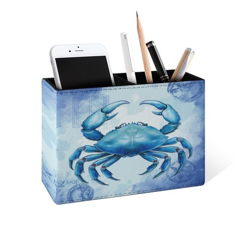 Buyidec Pen Holder Pencil Holder for Desk Watercolor Vintage Crab PU Leather Pens Pencils Holder Cup Desktop Desk Pencil Pen Organizer Makeup Brush Holder for Office School Home