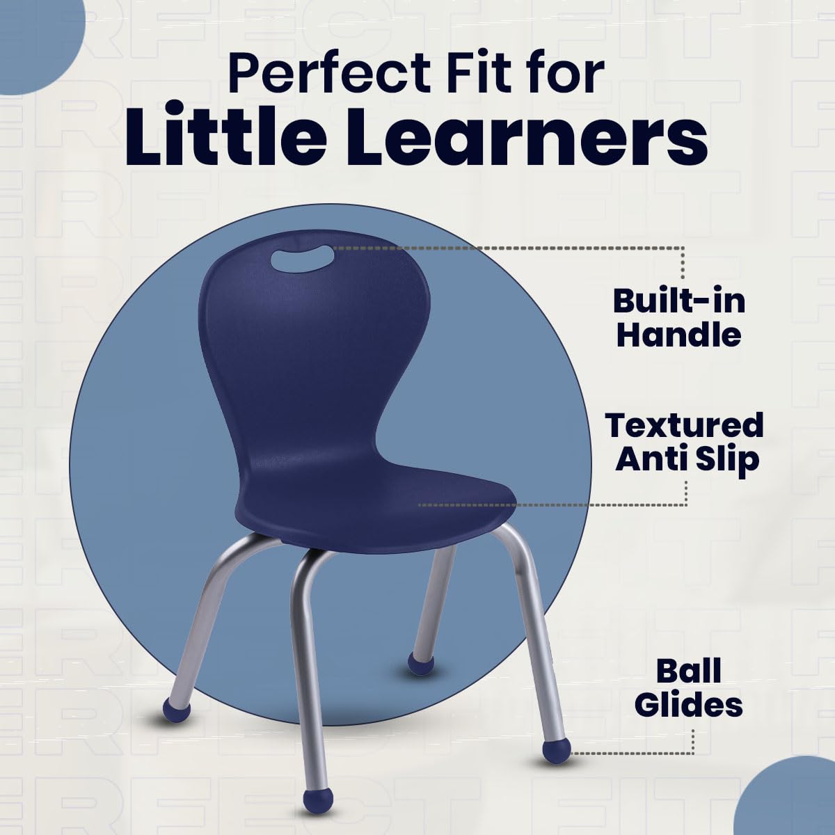 School Student Stack Classroom Chair - Choose 12" 14" 16" 18" Seat Height - Ergonomic Molded Seat Shell with Robust Riveted Frame - for Class Rooms in Home Learning of Office - Pack of 4 Chairs