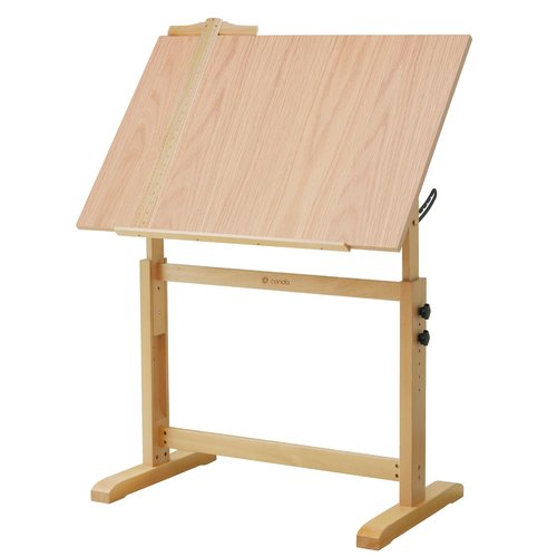 conda Wood Adjustable Drafting Table 35.5" x 23.5" - Beech Wood Art Desk with Adjustable Height & Tilting, Pencil Ledge, and Ruler for Writing, Reading, Design, and Crafting