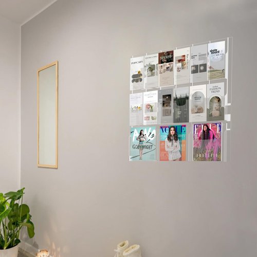 Acrylic Brochure Pamphlet Holder, 3 Magazine Holders and 12 Pamphlet Holders, Clear Brochure Display Holder Wall Mount, Trifold Flyer Rack, Literature Storage Rack for Home, Offices, Waiting Room