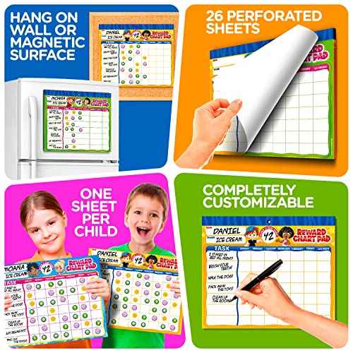 Behavior Reward Chart System - Pad with 26 Chore Charts for Kids, 2800 Stickers to Motivate Responsibility & Good Habits