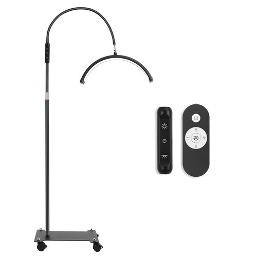Mznoo Lash Light for Eyelash Tech with Wheels, Half Moon Light for Lash Extensions, Nail Tech, Tattoo Artist and Make up, LED Floor Lamp Adjustable Brightness and Color Modes (Black)