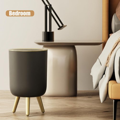 Yatmung Touchless Bathroom Trash Can with Lid - Motion Sensor Garbage Can - Waste Basket for Bedroom, Living Room, Toilet, Office, Plastic - Automatic Trash Bin - Black with Gold Edge