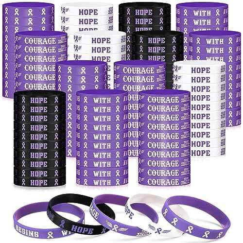 200 Pcs Purple Ribbon Awareness Bracelets Bulk Silicone Hope Strength Faith Courage Health Awareness Rubber Wristbands Lupus Domestic Violence Epilepsy Pancreatic Cancer Alzheimers Bracelet