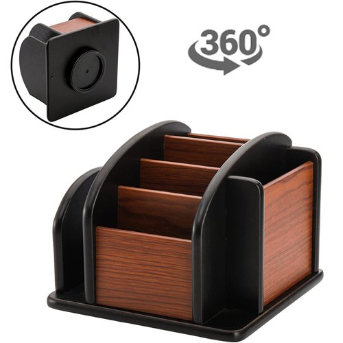 DEAYOU Wood Rotating Remote Caddy, Spinning Remote Control Holder for Table, 6-Compartment Wooden Revolving Office Supplies Desktop Storage Organizer for Pen, Pencil, Mail, Desk, Home, Living Room