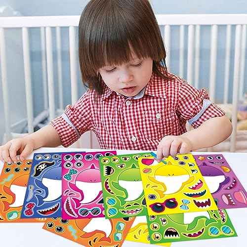 24 Sheets Make a Shark Stickers for Kids, Ocean Animals Arts and Crafts, Make Your Own Sea Animal Sticker for Party Favors, Summer Stickers for Kids Classroom Activities Teacher Reward