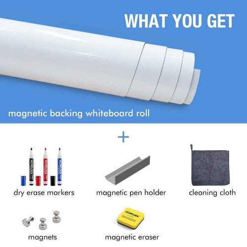 HOMiDEK Large Magnetic Backing Whiteboard: 47x96 Flexible Dry Erase Writing Sheet, Removable White Board for Fridge and Any Iron-containing Surface, Includes Markers, Magnets, Eraser, Cloth, Holder