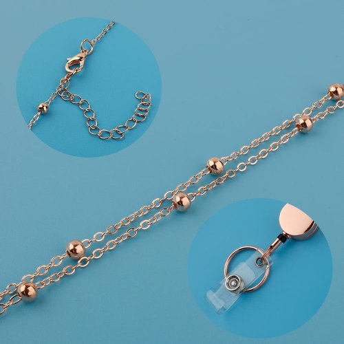 Lanyards for Id Badges 3 Pack Badge Lanyard with 6 Pcs Id Badge Holder Retractable Stainless Steel Teacher Lanyard Cruise Ship Lanyards for Girl Women (Black, Silver, Rose Gold)