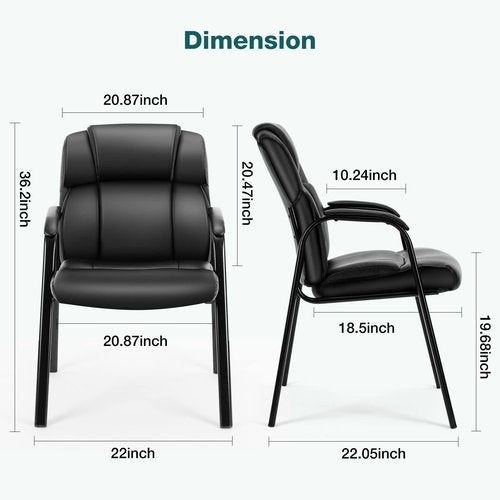 GlasFlength Waiting Room Chairs, Leather Reception Conference Room Chairs with Padded Armrests, Comfy Thickened Cushion Office Guest Chair for Lobby Meeting Home, Black