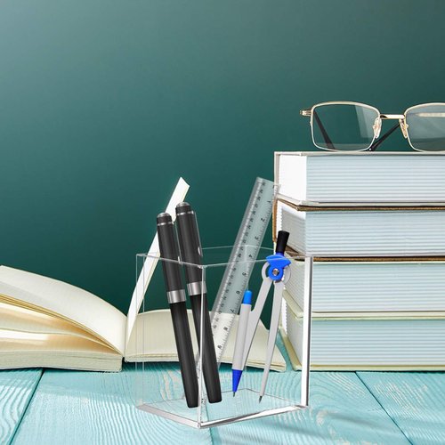 Dingelex 8 Pack Clear Acrylic Pen Pencil Holder Cup, Clear Makeup Brush Holder Acrylic Desk Accessories Square Stationary Organizer for Office School Home