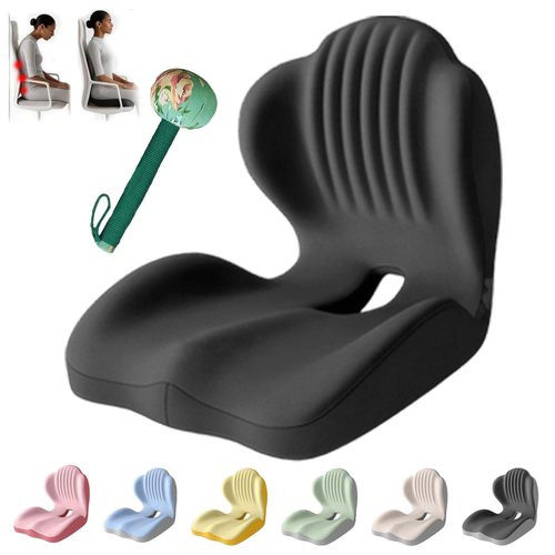 Sweevly Posture and Seat Cushion, Memory Foam L-Shaped Integrated Seat Cushions with Back Support for Tailbone Pain Relief, One-Piece Cushion for Office Chair & Car Seat, Non-Slip Bottom (Black)