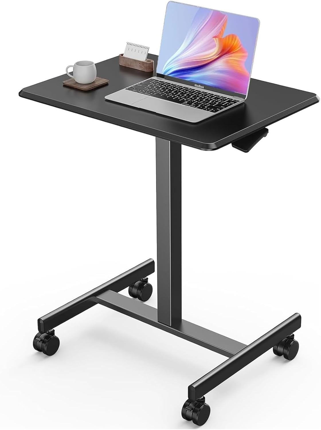 Sweetcrispy Mobile Small Standing Desk - Adjustable Height Portable Laptop Desk with Lockable Wheels | Modern Black