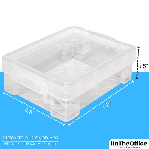 1InTheOffice Crayon Box, Stackable Clear (4 Pack.)