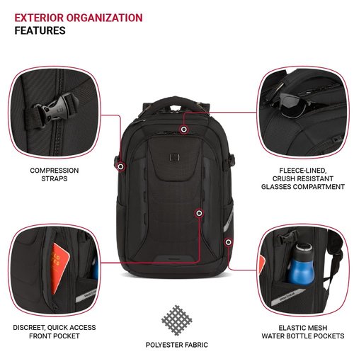 SwissGear Travel Tech Pro Laptop Backpack – Fits Laptops up to 16” – ScanSmart TSA-Friendly Backpack with Multiple Organizer Pockets – Black
