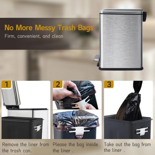 JM ·YIPENG Bathroom Trash Can, 10L/2.6 Gallon Stainless Steel Step Slim Garbage Can, Pedal Trash Bin with Removable Liner Bucket, Soft Close Lid, Rectangle Trash Bin for Office, Kitchen, Bedroom