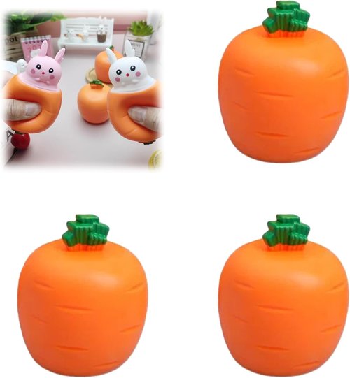 Carrot Rabbit Fidget Toys by Easter Basket Essentials - Fun Squeeze & Pop-Up Novelty Toy Set (3pcs)