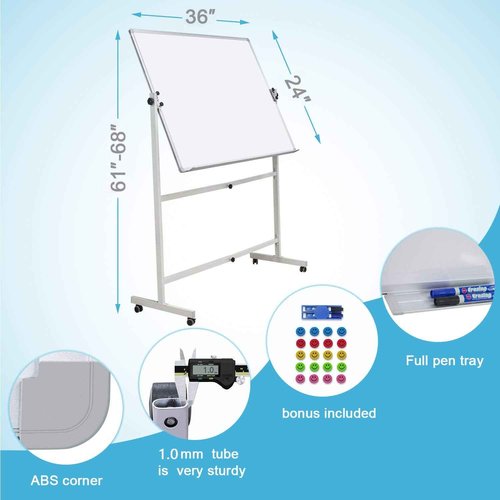 Max-officoo Mobile Whiteboard with Rolling Stand 36"x24" Portable Single-Sided Magnetic Dry Erase Board on Wheels Included 20 Magnets, 2 Markers & 1 Eraser