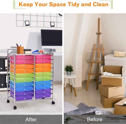 FUTADA 20 Drawers Rolling Storage Cart with Lockable Casters for School, Office, Home
