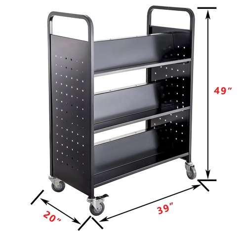ZeroOne Book Cart 332LBS Library Cart Two Sides Rolling Book Cart Double Sided Shaped 6 Tier Sloped Slanted Shelves with Lockable Wheels for Office School Book Truck Home Shelves Black