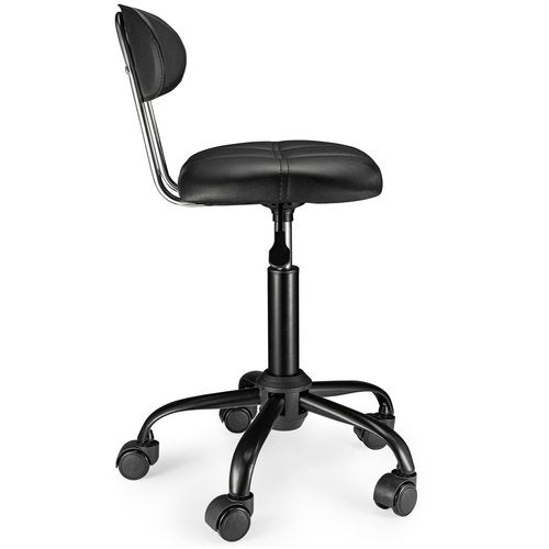 FNZIR Square Rolling Stool with Backrest Height Adjustable Chair Swivel Drafting Chair Stool Chair with Wheels Black