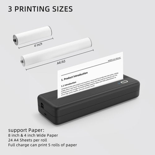 POOOLITECH Inkless Wireless Printer for Home Offices & Travel, Supports 8" & 4" Thermal Paper Roll, Perfect for iOS Android & Laptops, Compact Printer for Bussiness Trips, No Ink Needed