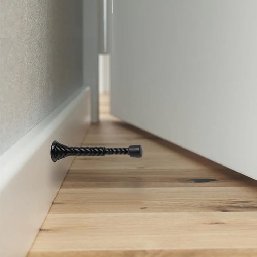 Skiennix 6 Pack Adjustable Spring Door Stoppers - Rubber Bumper, 3 to 4 Inch, Flexible Wall Stops | Black