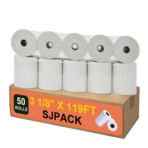 SJPACK Thermal Paper 3 1/8 x 119ft Pos Receipt Paper, 50 Rolls Cash Register Roll TM-T88 T-20 T-90 SRP-350 370