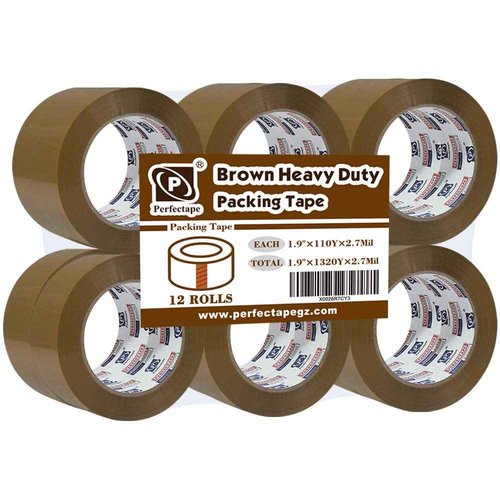 PERFECTAPE Heavy Duty Brown Packing Tape 12 Rolls, Total 1200M, 2.7 mil, 1.88 inch x 100 Meters, Ultra Strong, Refill for Packaging and Shipping