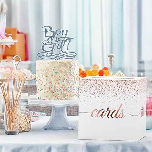 Rose Gold Cards Box for Birthday, Wedding, Bridal or Baby Shower, Graduation, Anniversaries, Engagement Party Decorations Supplies Money and Cards Receiving Box