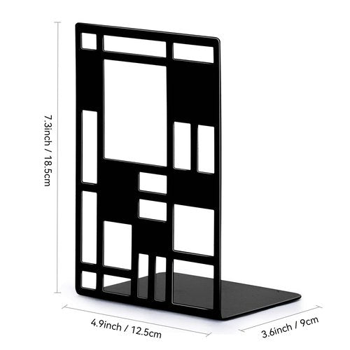 Book Ends, Bookends, Book Ends for Shelves, Bookends for Heavy Books, Book Divider Decorative Holder, Metal Heavy Duty Bookend Black 3 Pair, Abstract Art Desgin Book Stopper Supports for Office, Home