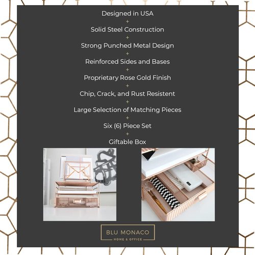 BLU MONACO Workspace Rose Gold Desk Organizer and Accessories Desktop Rack with File sorters and Drawer for Office Supplies, Paper, Device and Folder