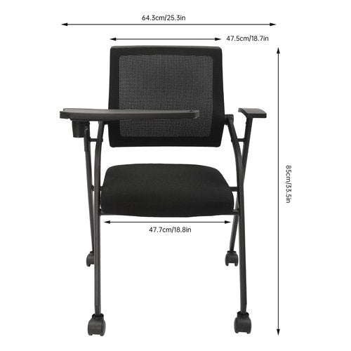 Tablet Arm Chair with Caster Wheels, Foldable and Stacking Office Reception Guest with Ergonomic Mesh Back and Arms for Meeting, Conference, Reception, Training Room & Home Office