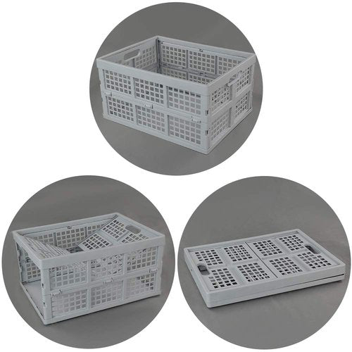 Hespapa 35 Quart Folding Crates, Plastic Collapsible Storage Container Milk Crate Baskets(Grey, 2 Pack)