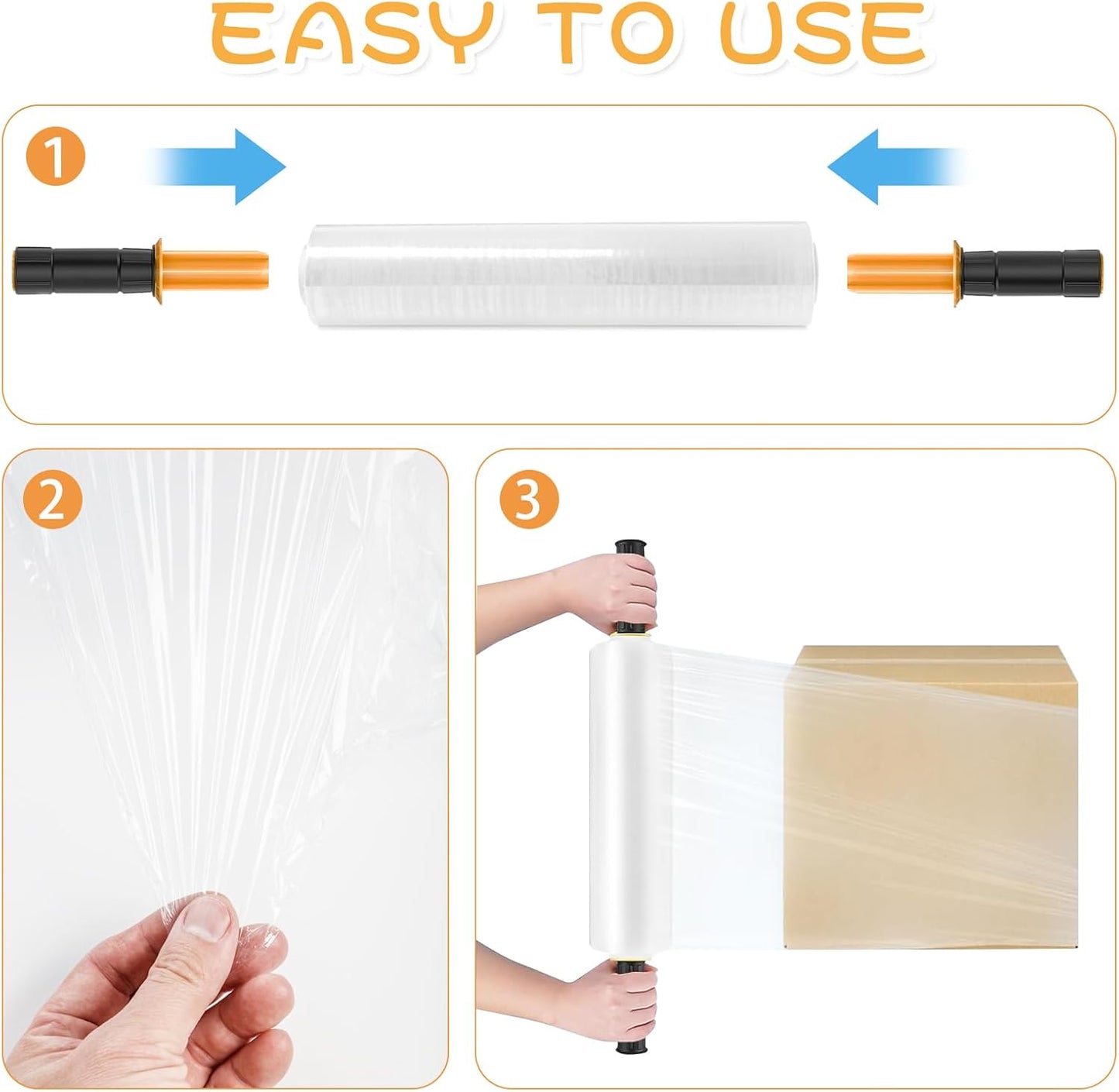 Stretch Film Roll - 15 Inch x 1000 Feet | Heavy Duty Plastic Wrap with Handles for Moving & Packing