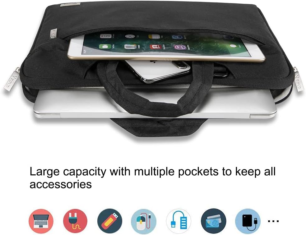 Voova Waterproof Laptop Bag - 13-14 Inch Computer Sleeve with Shoulder Straps & Handle | Black