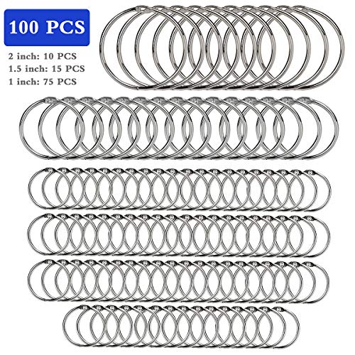 Binder Rings,KASEMI 100pcs Book Rings Assorted Sizes (1,1.5,2 inch)