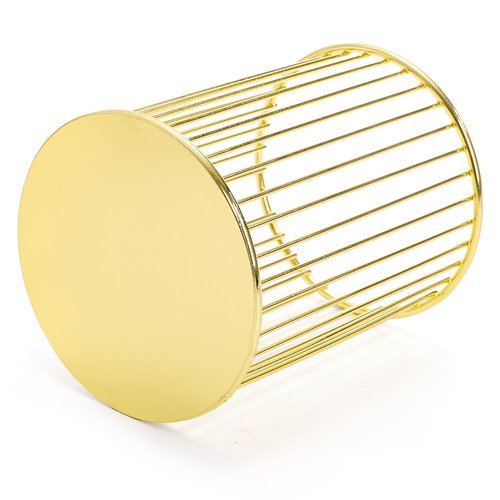 Yopay 4 Pack Pencil Cups, Round Wire Metal Pen Cups Makeup Brush Holder, Cylindrical Desktop Organizer Office School Home Supplier, Golden, 3.94" H × 3.15" D