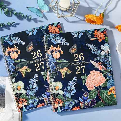 2026-2027 Monthly Planner/Calendar - Monthly Calendar 2026-2027, January 2026 - December 2027, 9" x 11", 2 Years monthly Planner with Tabs, Contacts + Back Pocket + Twin-wire Binding - Floral