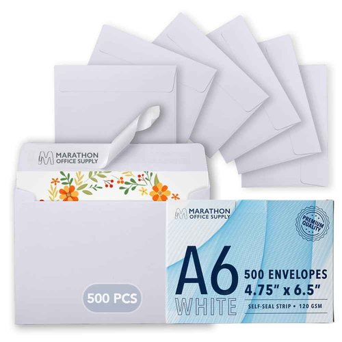 MOS A6 White Envelopes 4.75 x 6.5 Inch 500 Pack — Self-Seal Heavyweight Invitation Envelopes for Greeting Cards, Gift Cards, Weddings, Business Mailings, Thank You Cards
