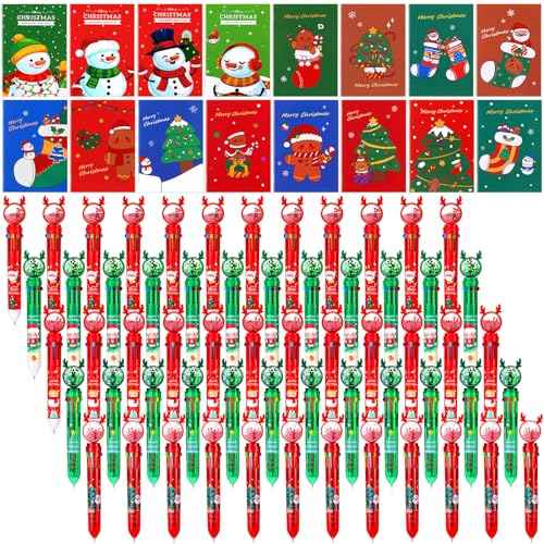 Tenceur 60 Pcs Christmas Mini Notebook Bulk and 60 Pcs 10 in 1 Christmas Ballpoint Pens Set Multicolor Ballpoint Pens for Christmas Student Teacher Bulk Gifts Party Favors